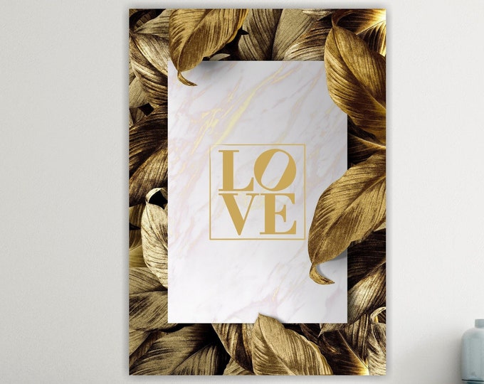 Gold wall decoration, Love, love sign, pop art canvas print, poster or aesthetic painting.
