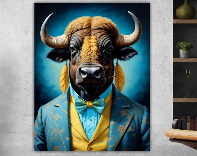 Ready to hang picture or canvas poster The Brownie Buffalo, Animal Nobility, large size print, wall decorations.