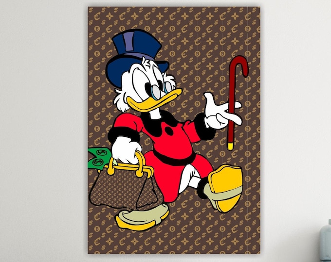 Wall Decor, Pop Art Duck BitCoin, Canvas Print, Poster or Aesthetic Painting.