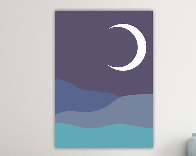 Boho Blue Landscape Canvas Print, Wall Art, Poster or Minimalist Aesthetic Painting.
