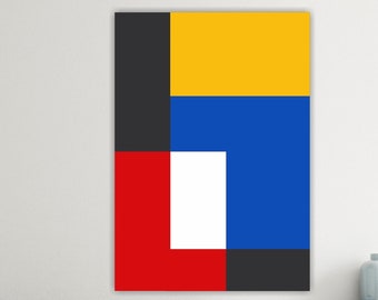 Bauhaus Mondrian, canvas print, geometric abstract art, aesthetic poster or painting, colorful composition.