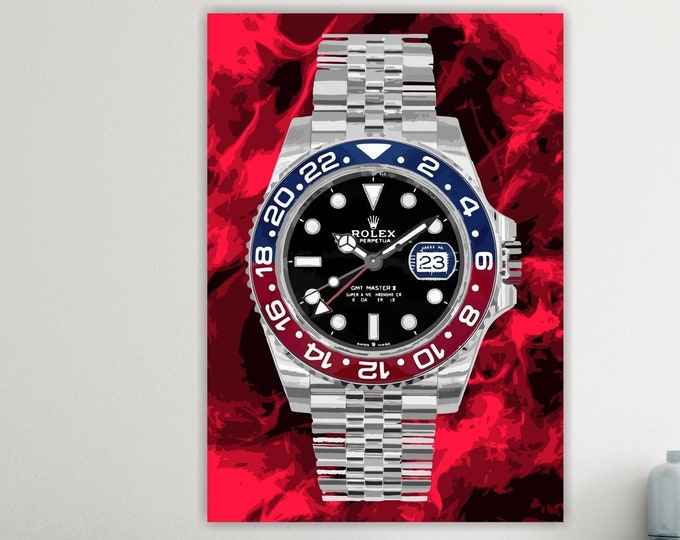 GMT Pepsi clock canvas print, poster or art painting, interior wall decoration in red color.