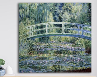 Monet Water Lilies, Japanese Garden, Floral Poster or Painting, Green Harmony, Home Wall Decor.
