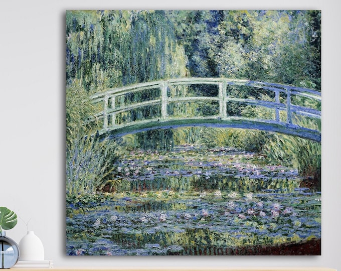 Monet Water Lilies, Japanese Garden, Floral Poster or Painting, Green Harmony, Home Wall Decor.
