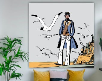 Corto Maltese poster or canvas painting, wall art, wall decor, Mont Saint Michele. Tribute to Hugo Pratt.