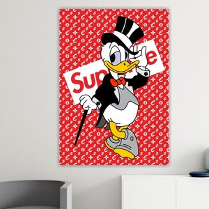 Paperino BitCoin Supreme, Quadro moderno su tela o poster su tela, decorazione murale per interni, arredamento casa ufficio.