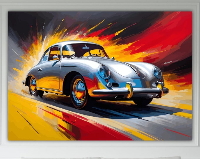 Porsche 356 Inspired Vintage Car, Modern Poster or Canvas Print, Wall Art. LEGENDARY CARS.