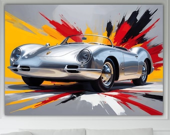Vintage Car Inspired by Porsche 550 Spider, Modern Poster or Canvas Print, Wall Art. LEGENDARY CARS.
