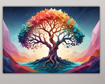 Rainbow Tree of Life Modern Poster or Canvas Print Wall Art Home Decor.