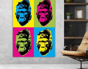 Modern Canvas Gorilla Colorful Poster or Canvas Painting High Quality Pop Art Style, Indoor Wall Decorations.
