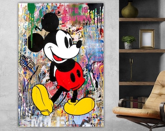 Banksy Mickey pop art graffiti poster or canvas picture high quality, Bansky style wall decorations for interior.
