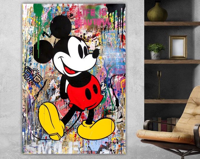 Banksy Mickey pop art graffiti poster or canvas picture high quality, Bansky style wall decorations for interior.
