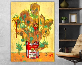 Ready to hang Banksy Sunflowers Van Gogh graffiti, 100 x 150 cm. Large canvas print. SPECIAL OFFER.