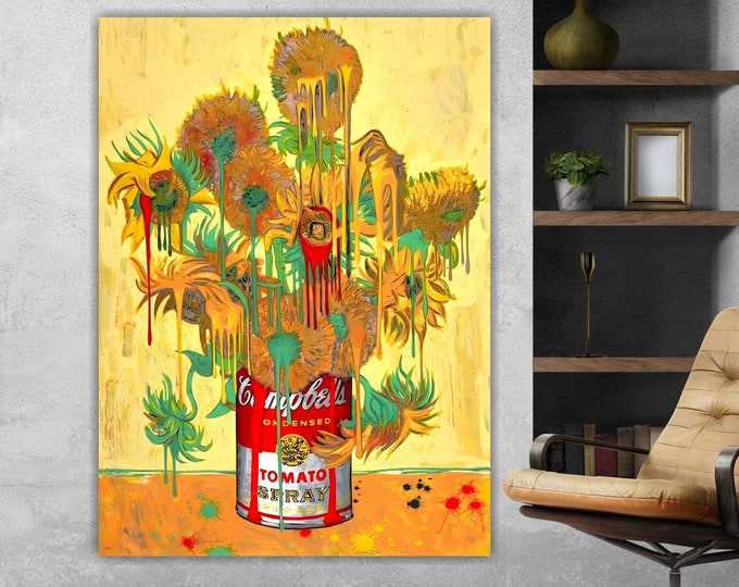 Banksy Sunflowers Van Gogh Graffiti Modern Canvas Art Print, High Quality Canvas Painting, Wall Art for Home Decor.