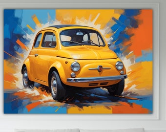 Vintage Car Inspired by Fiat 500, Modern Poster or Canvas Print, Wall Art, Wall Decor. LEGENDARY CARS.