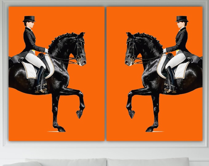 Set of 2 Canvas Prints, Dressage, Girl on Horseback, Aesthetic Poster or Picture, Home Office Decorations.