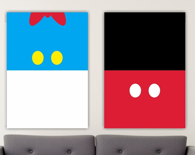 Set of two prints, posters or canvas paintings, Donald Duck Mickey Mouse minimalist, home office decor