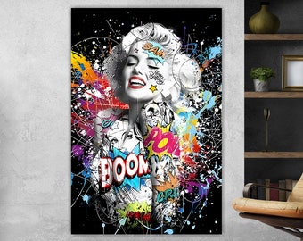 Modern canvas Marilyn Monroe pop in Banksy style graffiti poster or canvas picture high quality Banksy style, wall decorations.