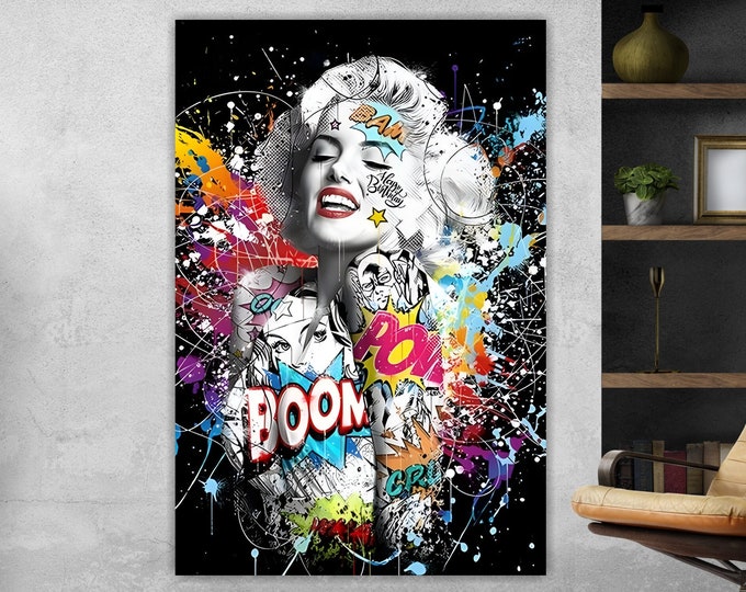 Modern canvas Marilyn Monroe pop in Banksy style graffiti poster or canvas picture high quality Banksy style, wall decorations.
