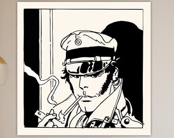 Corto Maltese smoking reproduction, print on canvas, poster or painting, the gift for comic book fans.