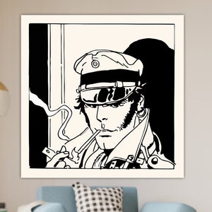 Riproduzione Corto Maltese che fuma, stampa su tela, poster o quadro, il regalo per appassionati dei fumetti.
