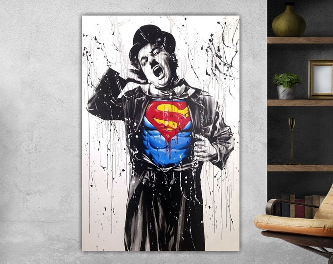 Large size modern canvas Banksy Pop Art Charlie Chaplin graffiti poster or picture, Banksy style wall decorations