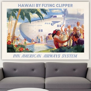 Pan Am Clipper Hawaii, poster o quadro di viaggio, stampa su tela, decorazioni murali per interni.