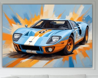 Ford GT40 Inspired Classic Car, Modern Poster or Canvas Print, Wall Art, Wall Decor. LEGENDARY CARS.