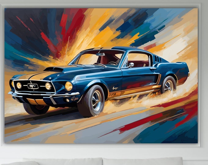 Classic Car Inspired by Mustang GT500 Eleonor Gold, Modern Poster or Canvas Print, Wall Art. LEGENDARY CARS.