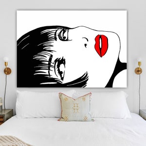 Cartoon Girl, Girl with Red Lipstick, Poster or Canvas Picture Ready to Hang Home Office Decor