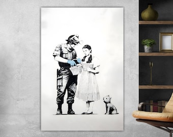 Dorothy, Banksy style, street art, pop art, Banksy style graffiti, high quality canvas painting, interior wall decoration.