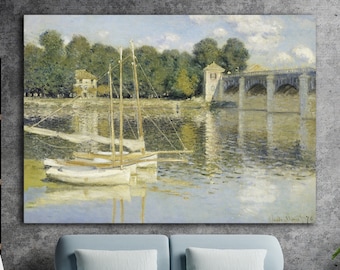 Monet, aesthetic painting or poster, canvas wall art print, landscape painting, the bridge at Argenteuil, interior wall decoration.