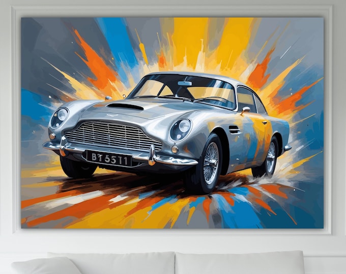 Aston Martin DB5 Inspired Vintage Car Canvas Print or Poster, Modern Wall Art, Wall Decor. LEGENDARY CARS.