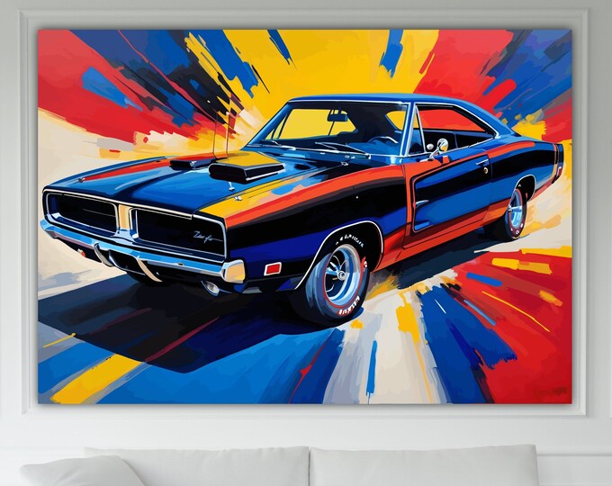 Dodge Charger Inspired Classic Car, Modern Poster or Canvas Print, Wall Art, Wall Decor. LEGENDARY CARS.