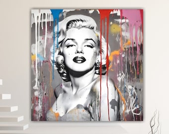 Banksy Marilyn Monroe Silver Painting: High Quality Pop Art Graffiti - Poster or Canvas Picture to Hang