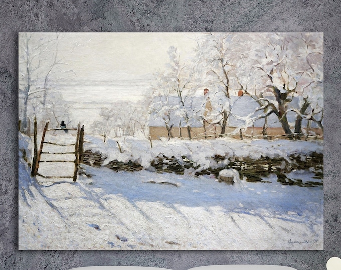 Monet poster or wall art, canvas print, winter landscape, The Magpie at Étretat, home wall decorations.