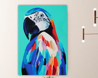 Pop Art, Colorful Parrot, Bird Canvas Print, Aesthetic Poster or Painting, Wall Decor.
