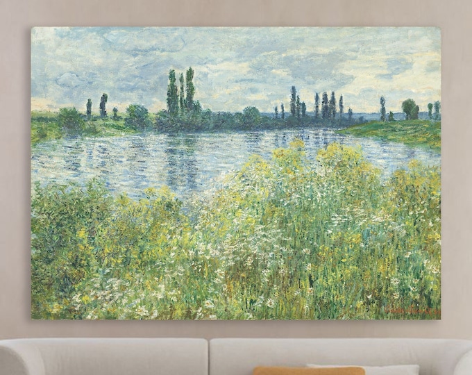 Monet Canvas Print, Floral Landscape, Horizontal Poster or Wall Art, The Seine at Vétheuil, Home Wall Decor.