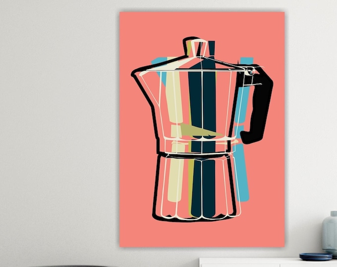 Moka coffee maker poster or canvas painting aesthetic pink, canvas print, interior wall decorations.