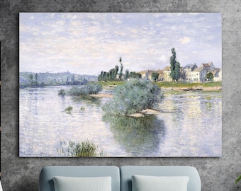 Monet Canvas Wall Art Print, Landscape Painting, The Seine at Lavacourt, Aesthetic Painting or Poster, Home Wall Decor.