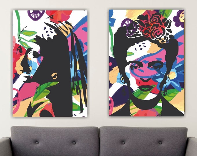 Set of 2 Canvas Prints Frida Kahlo and Girl with a Turban by Vermeer, Aesthetic Poster or Painting, Interior Wall Decorations.