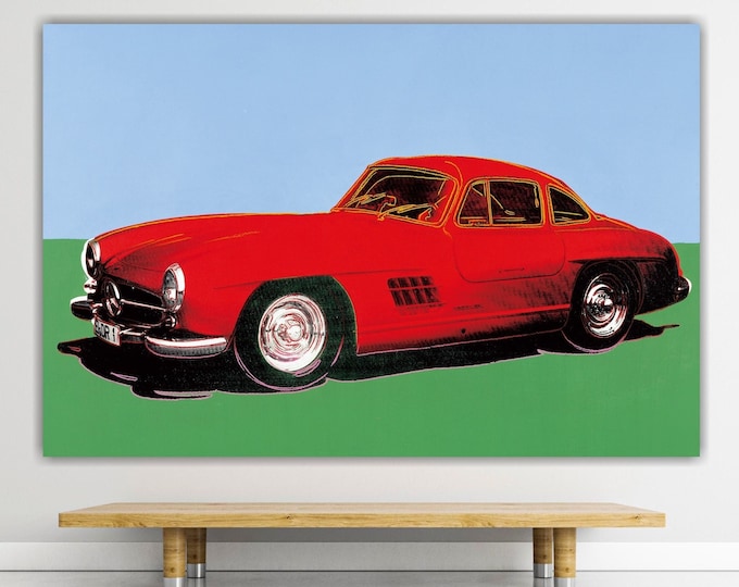 Andy Warhol red mercedes painting, canvas poster, pop art, interior wall decorations.