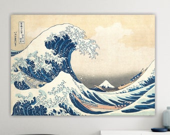 Katsushika Hokusai, La gran ola, cartel o pintura japonesa, impresión de pared, decoración de paredes interiores.