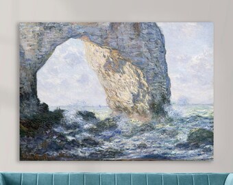 Monet Aesthetic Wall Art Picture or Poster, Canvas Print, Landscape Painting, La Manneporte a Étretat, Home Wall Decor.