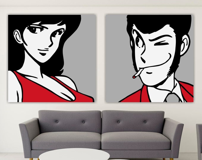 Lupin and Margot Set of 2 canvas prints, diptych, poster or aesthetic painting, interior wall decorations.