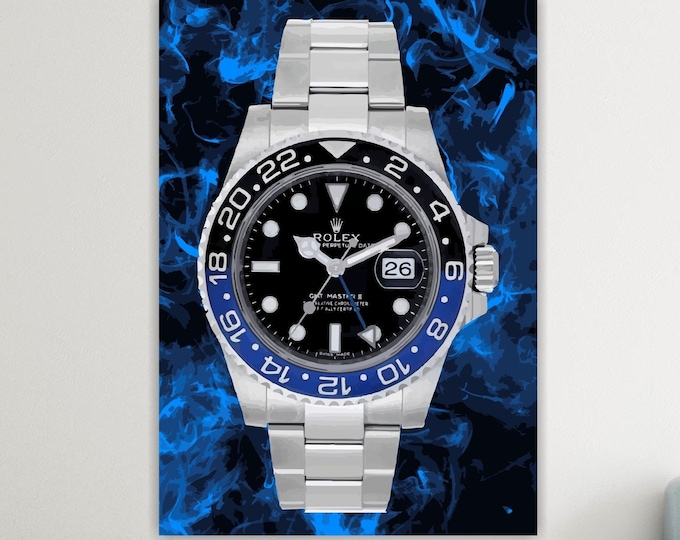 GMT Pepsi Rolex Canvas Print, Poster or Art Painting, Interior Wall Decor in Blue Color.