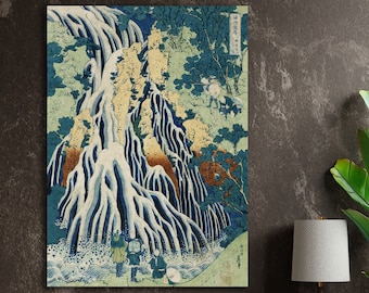 Hokusai Famous Waterfall Wall Art Print, Aesthetic Poster or Painting, Interior Wall Decor.