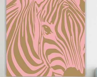 Wall Decor, Pink Zebra Canvas Print, Safari Animals, Poster or Aesthetic Painting.