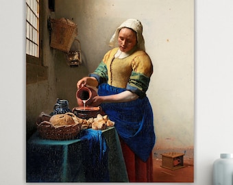 Johannes Vermeer, The Milkmaid. Poster or canvas painting, wall art print, interior wall decoration. Art reproduction.
