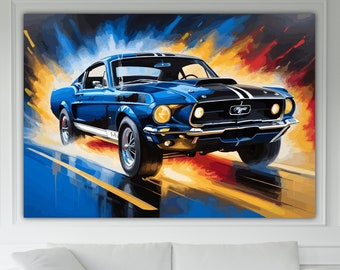 Classic Car Inspired by Mustang GT500 Eleonor Blue, Modern Poster or Canvas Print, Wall Art. LEGENDARY CARS.